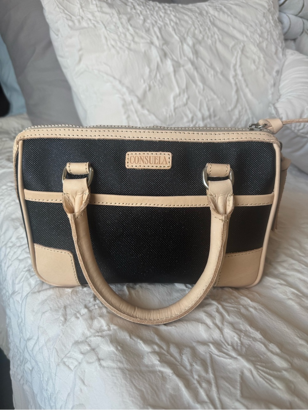 Consuela Black and Cream Small Satchel